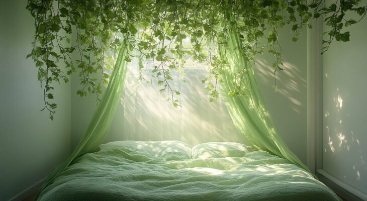 Apportez de la fraîcheur à votre décoration avec un ciel de lit vert